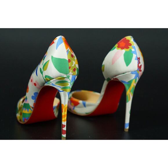 Christian Louboutin Iriza 100mm Crepe Satin Bloomy Pointy d'orsay Pumps SZ 38 - Picture 3 of 12